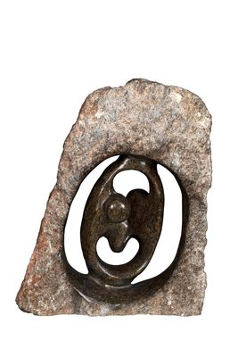 Stenen beeld ruwe lover familie 2 personen | 17 cm hoog | bruin