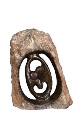 Stenen beeld ruwe lover familie 2 personen | 17 cm hoog | bruin