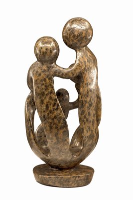 Speksteen beeld familie 5 personen | 33 cm hoog | bruin