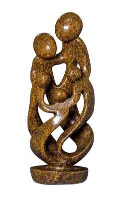 Speksteen beeld familie 5 personen | 40 cm hoog | bruin, leopard