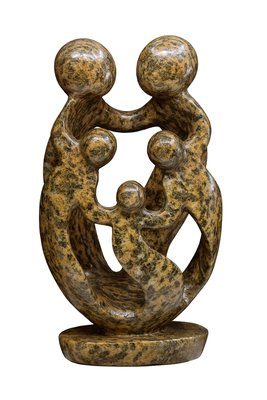 Speksteen beeld familie 5 personen | 29 cm hoog | bruin