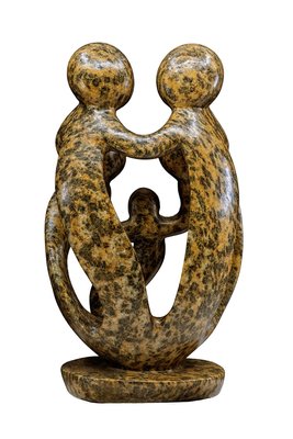 Speksteen beeld familie 5 personen | 29 cm hoog | bruin