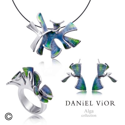 Daniel Vior Zilveren Ketting Alga Blauw/Groen