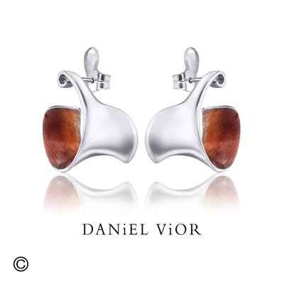 Daniel Vior Zilveren Oorbellen Espiral Oranje/Rood