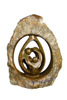 Speksteen beeld ruwe lover familie 4 personen | 23 cm hoog | bruin