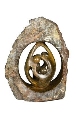 Speksteen beeld ruwe lover familie 4 personen | 23 cm hoog | bruin