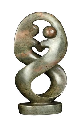 Stenen beeld twisted familie lover twee personen | 26 cm hoog | groen