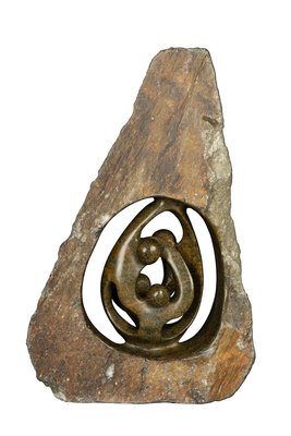 Speksteen beeld ruwe lover familie 4 personen | 26 cm hoog | bruin