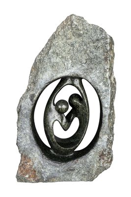 Stenen beeld ruwe lover familie 2 personen | 27 cm hoog | groen