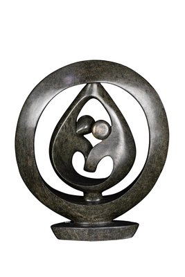 Speksteen beeld ring lover twee personen | 44 cm hoog | groen