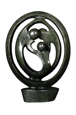 Speksteen beeld drie personen familie | 47 cm hoog | groen