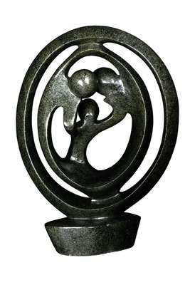 Speksteen beeld drie personen familie | 47 cm hoog | groen