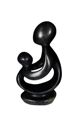 Speksteen beeld moeder en kind | 11 cm hoog | zwart