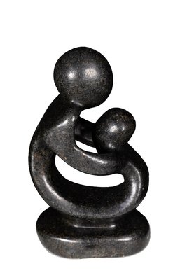 Speksteen beeld moeder en kind | 12 cm hoog | zwart
