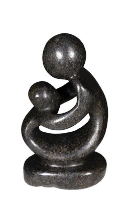 Speksteen beeld moeder en kind | 12 cm hoog | zwart