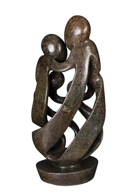 Speksteen beeld familie 5 personen | 48 cm hoog | zwart