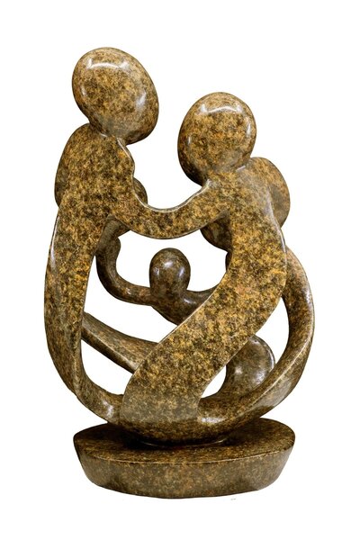 Speksteen beeld familie 5 personen | 28 cm hoog | bruin