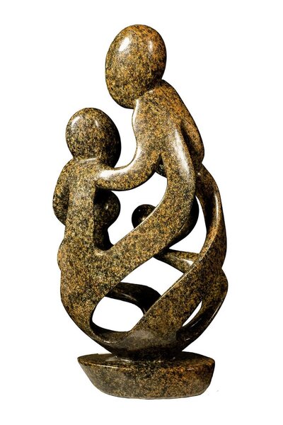 Speksteen beeld familie 5 personen | 36 cm hoog | bruin