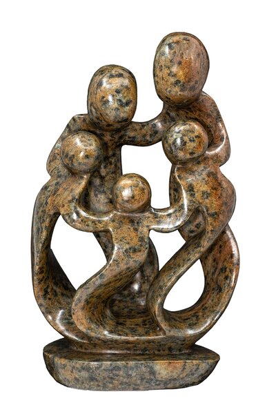 Speksteen beeld familie 5 personen | 38 cm hoog | bruin, leopard