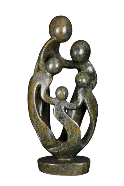 Speksteen beeld familie 5 personen | 44 cm hoog | groen