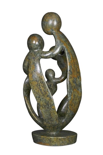 Speksteen beeld familie 5 personen | 44 cm hoog | groen