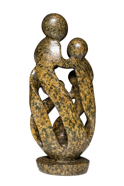 Speksteen beeld familie 5 personen | 43 cm hoog | bruin, leopard