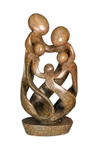 Speksteen beeld familie 5 personen | 46 cm hoog | bruin