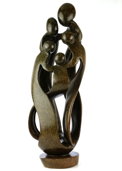 Speksteen beeld familie 5 personen | 59 cm hoog | bruin