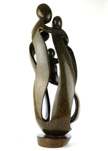 Speksteen beeld familie 5 personen | 59 cm hoog | bruin