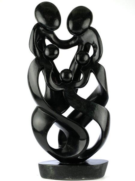 Speksteen beeld familie 5 personen | 56 cm hoog | zwart