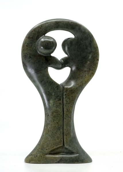 Stenen beeld standing lover familie twee personen 20 cm hoog, groen