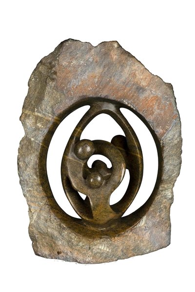 Speksteen beeld ruwe lover familie 4 personen | 26 cm hoog | bruin