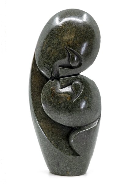 Stenen beeld kissing lover 2 personen, 19 cm hoog, groen