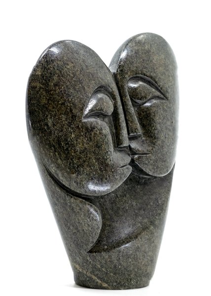 Stenen beeld heart lover 2 personen, 19 cm hoog, groen