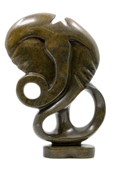 Stenen beeld olifant abstract 1 dier, 26 cm hoog, bruin
