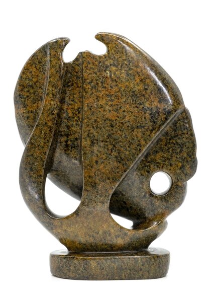 Stenen beeld olifant abstract, 21 cm hoog 1 dier, bruin leopard