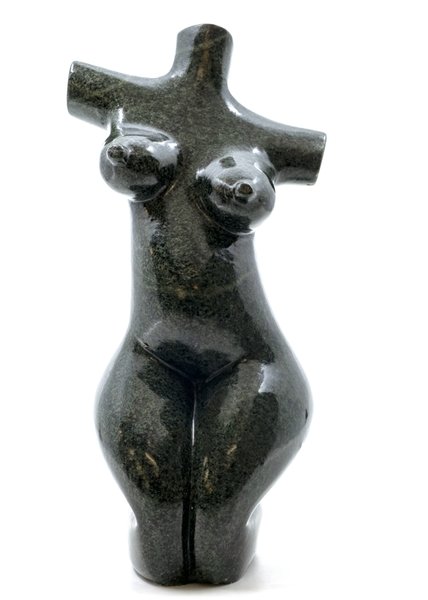 Stenen beeld torso knielend 1 persoon, 24 cm hoog, groen