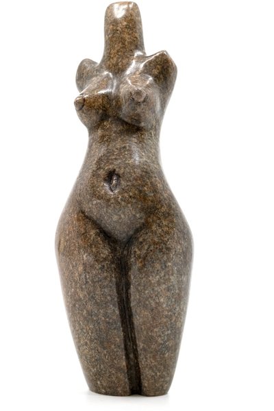 Stenen beeld torso staand 1 persoon, 15 cm hoog, bruin