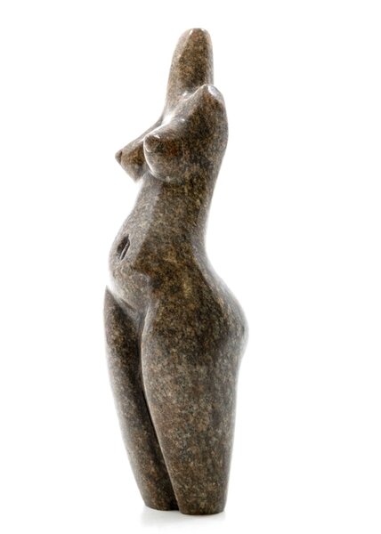 Stenen beeld torso staand 1 persoon, 15 cm hoog, bruin