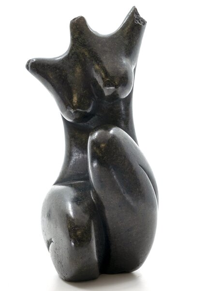 Stenen beeld torso knielend 1 persoon, 21 cm hoog, zwart