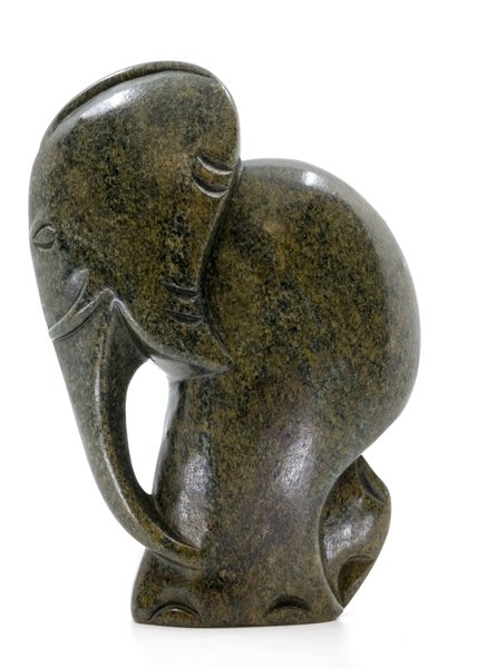 Stenen beeld olifant abstract 1 dier, 16 cm hoog, groen