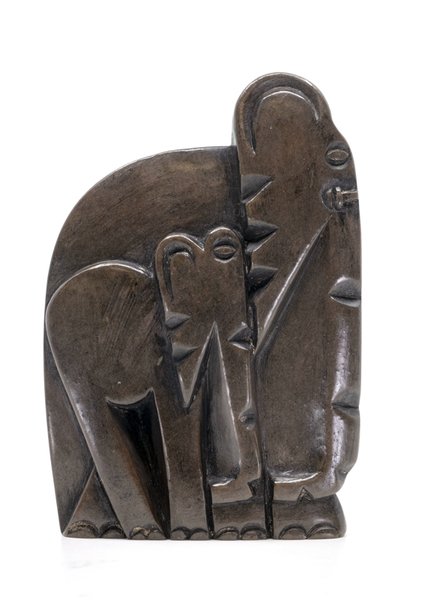 Stenen beeld olifant met baby abstract 1 dier, 13 cm hoog, bruin