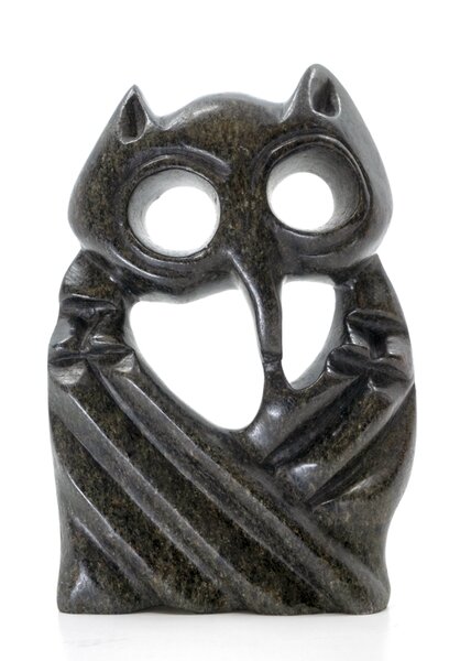 Stenen beeld uil abstract 1 dier, 17 cm hoog, zwart