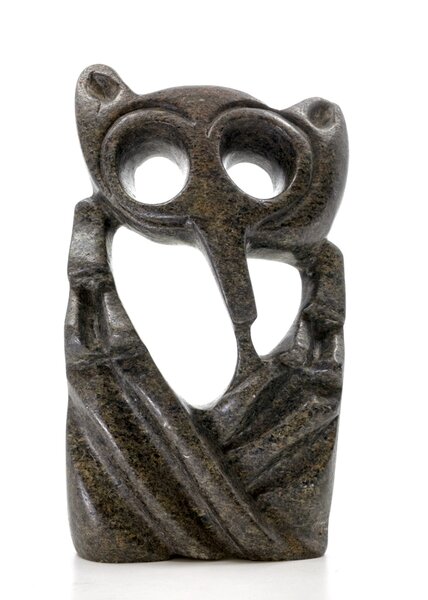 Stenen beeld uil abstract 1 dier, 17 cm hoog, bruin