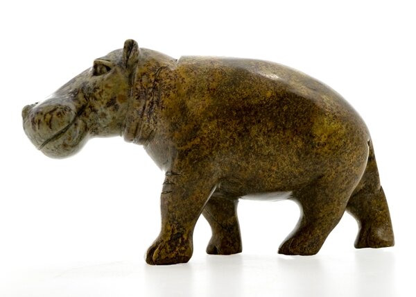 Stenen beeld nijlpaard staand 1 dier, 10 cm hoog, groen