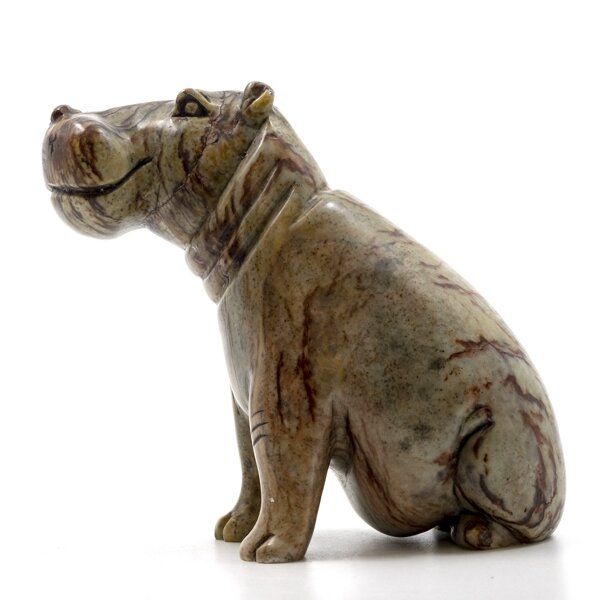 Stenen beeld nijlpaard staand 1 dier, 14 cm hoog, bruin