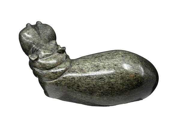 Stenen beeld nijlpaard liggend 1 dier, 9 cm hoog, groen