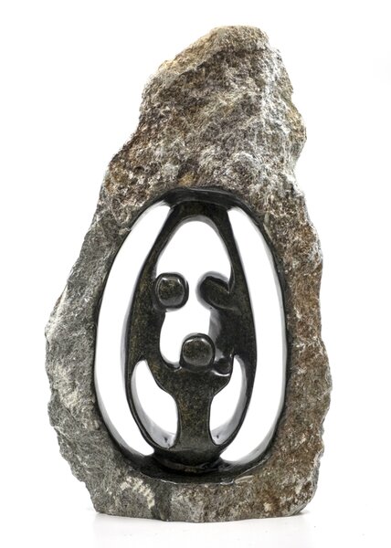 Speksteen beeld ruw familie 3 personen | 43 cm hoog |  Groen/bruin