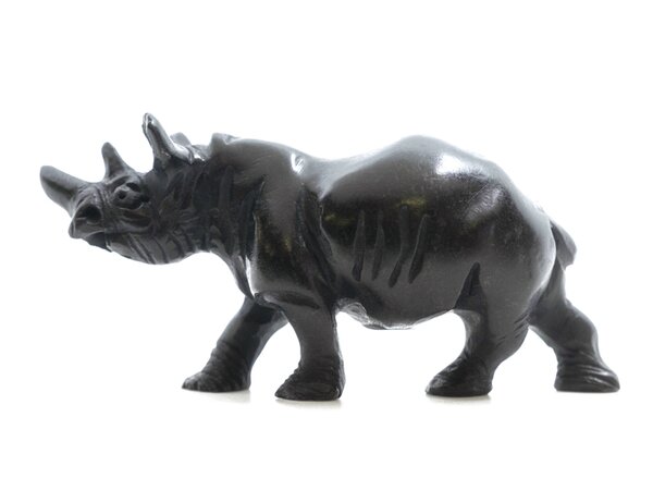 Stenen beeld neushoorn glad 1 dier, 4 cm hoog, zwart