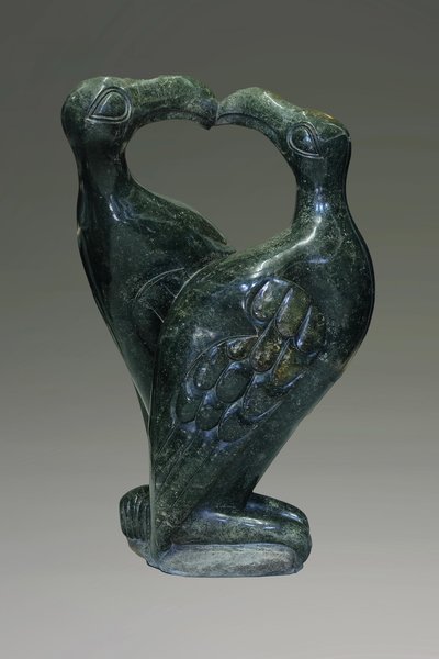 Stenen tuinbeeld vogel uniek, Verliefde vogels groot, stenen dier groen 